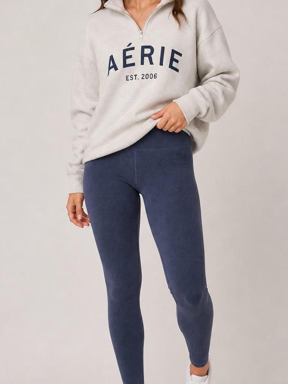 Offline by Aerie High-Waisted Ribbed 7/8 Leggings in Navy